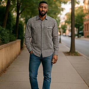 J. Crew White and Gray Casual Button Down Shirt